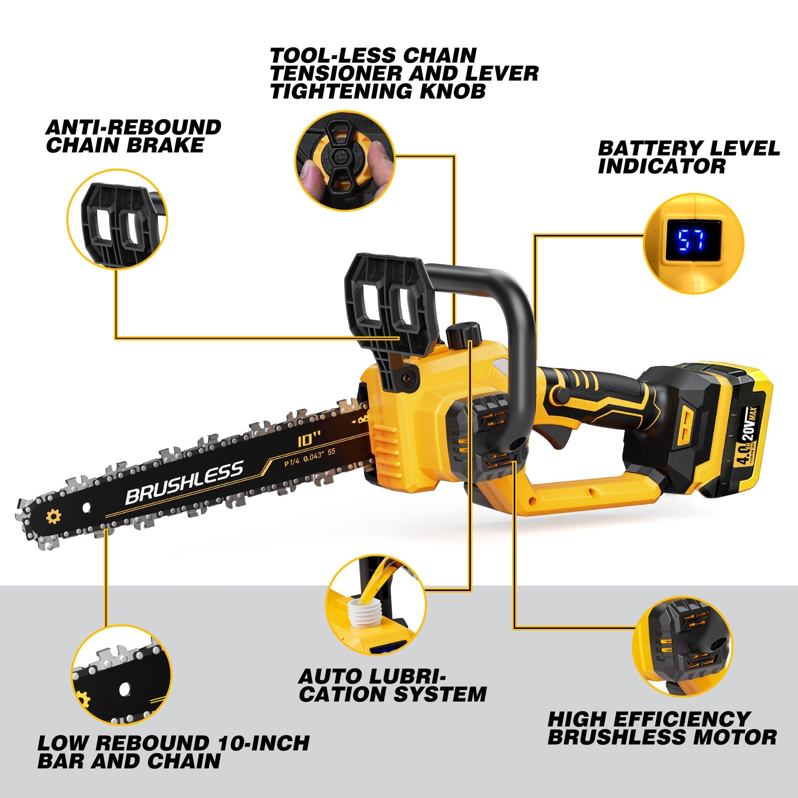 10 Inch Cordless Chainsaw Compatible with DW 20V MAX Battery - LOASCOTY - DIY Gardening Tools Official Site | Changing Lives