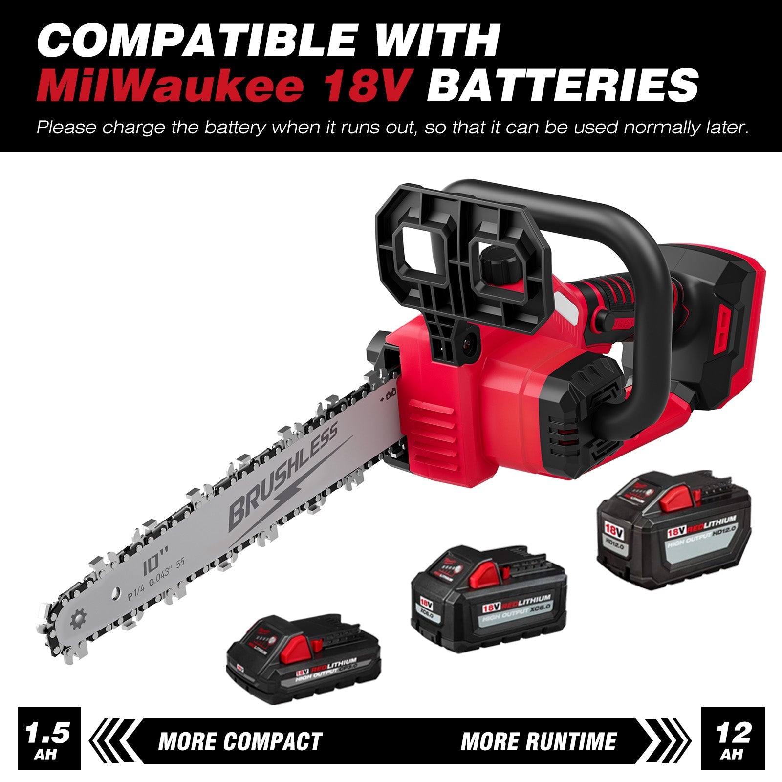 10 Inch Cordless Chainsaw Compatible with Milwaukee m - 18 Battery - LOASCOTY - DIY Gardening Tools Official Site | Changing Lives