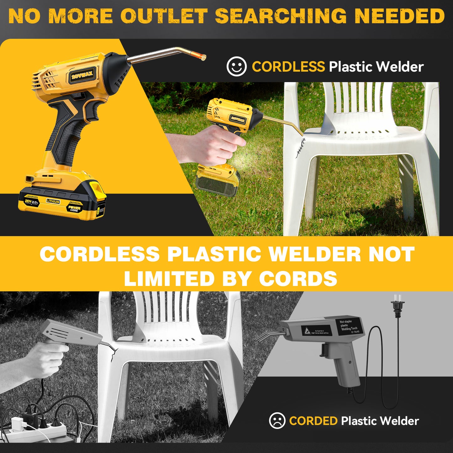 Cordless Plastic Welder for Dewalt 20V Max Battery Powered (Battery Included)