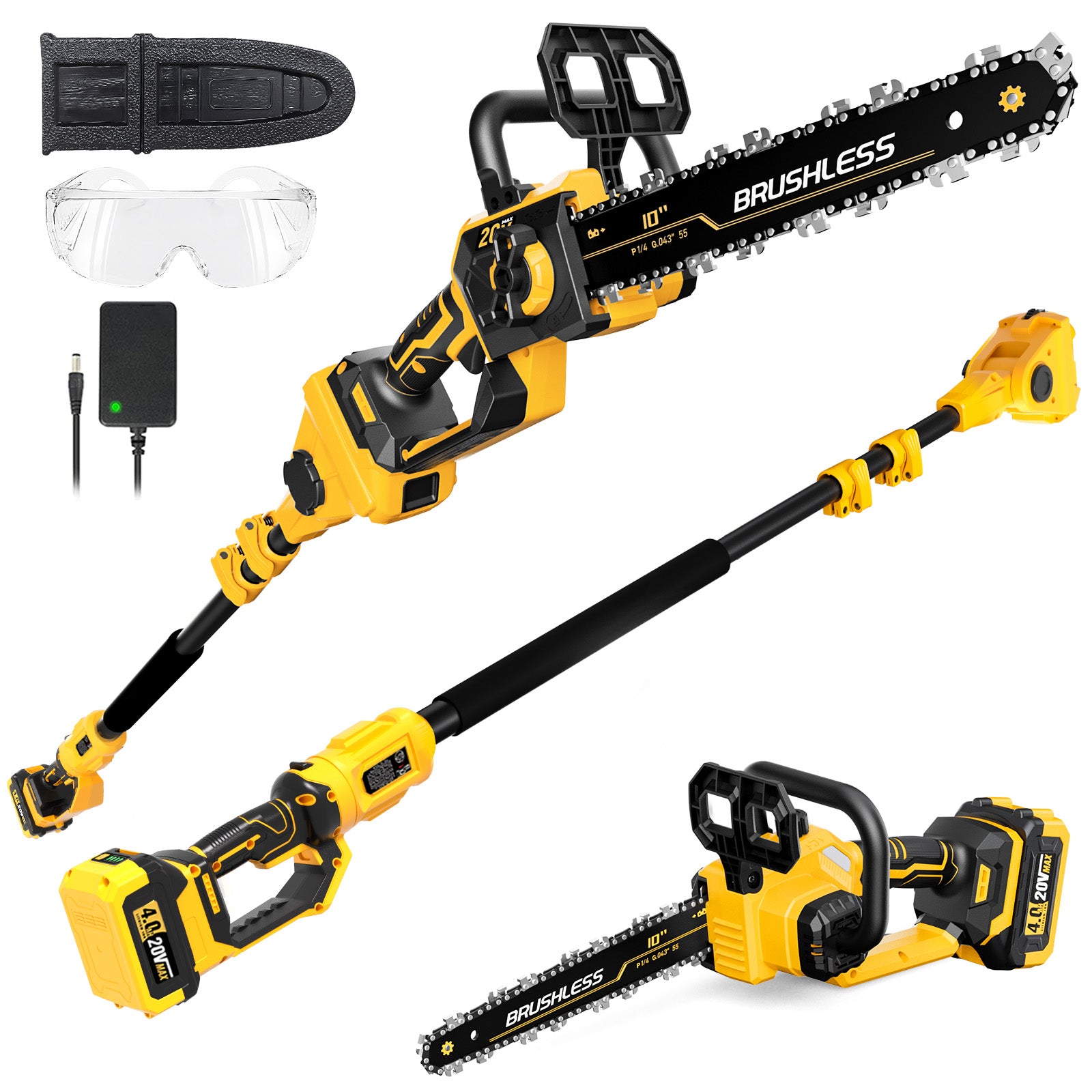 2-in-1 Electric 10-Inch Pole Saw and Chainsaw (Battery Included)