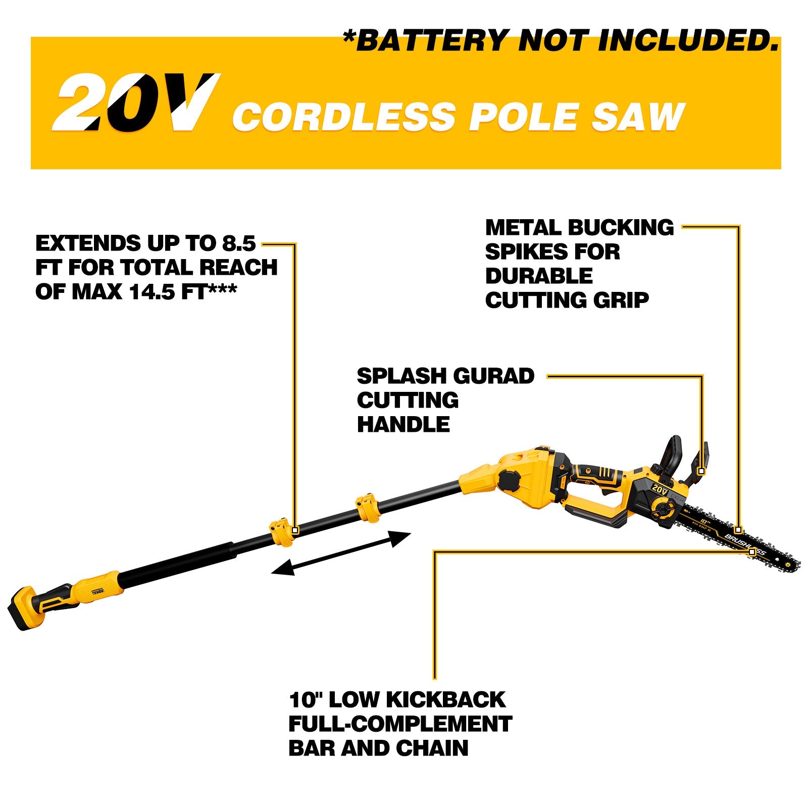 2 - IN - 1 Cordless 10 - Inch Pole Saw And Chainsaw Compatible with DW 20V MAX* Battery - LOASCOTY - DIY Gardening Tools Official Site | Changing Lives