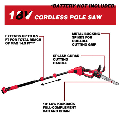 2 - IN - 1 Cordless 10 - Inch Pole Saw And Chainsaw Compatible with Milwaukee M - 18 18V Battery - LOASCOTY - DIY Gardening Tools Official Site | Changing Lives