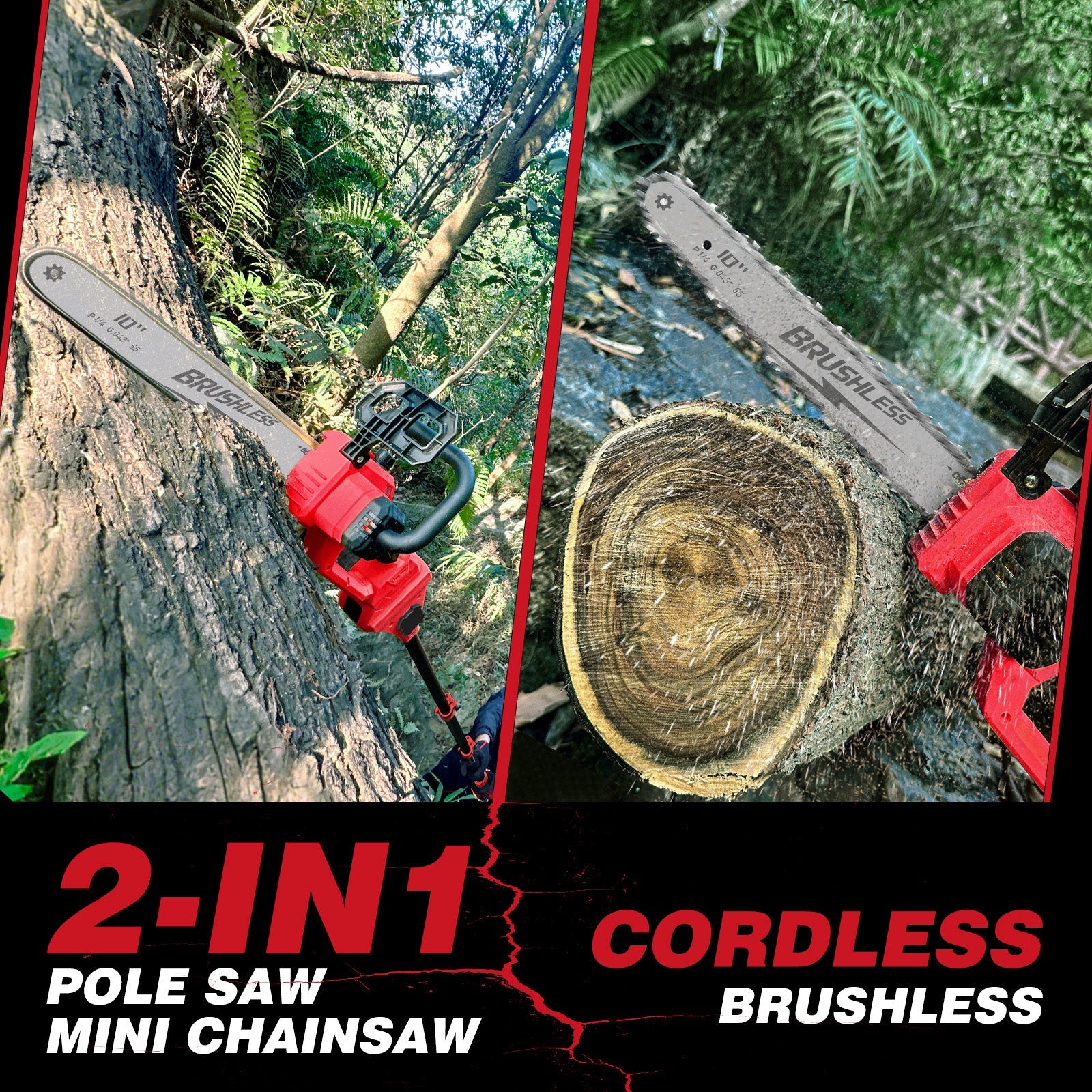 2 - IN - 1 Cordless 10 - Inch Pole Saw And Chainsaw Compatible with Milwaukee M - 18 18V Battery - LOASCOTY - DIY Gardening Tools Official Site | Changing Lives