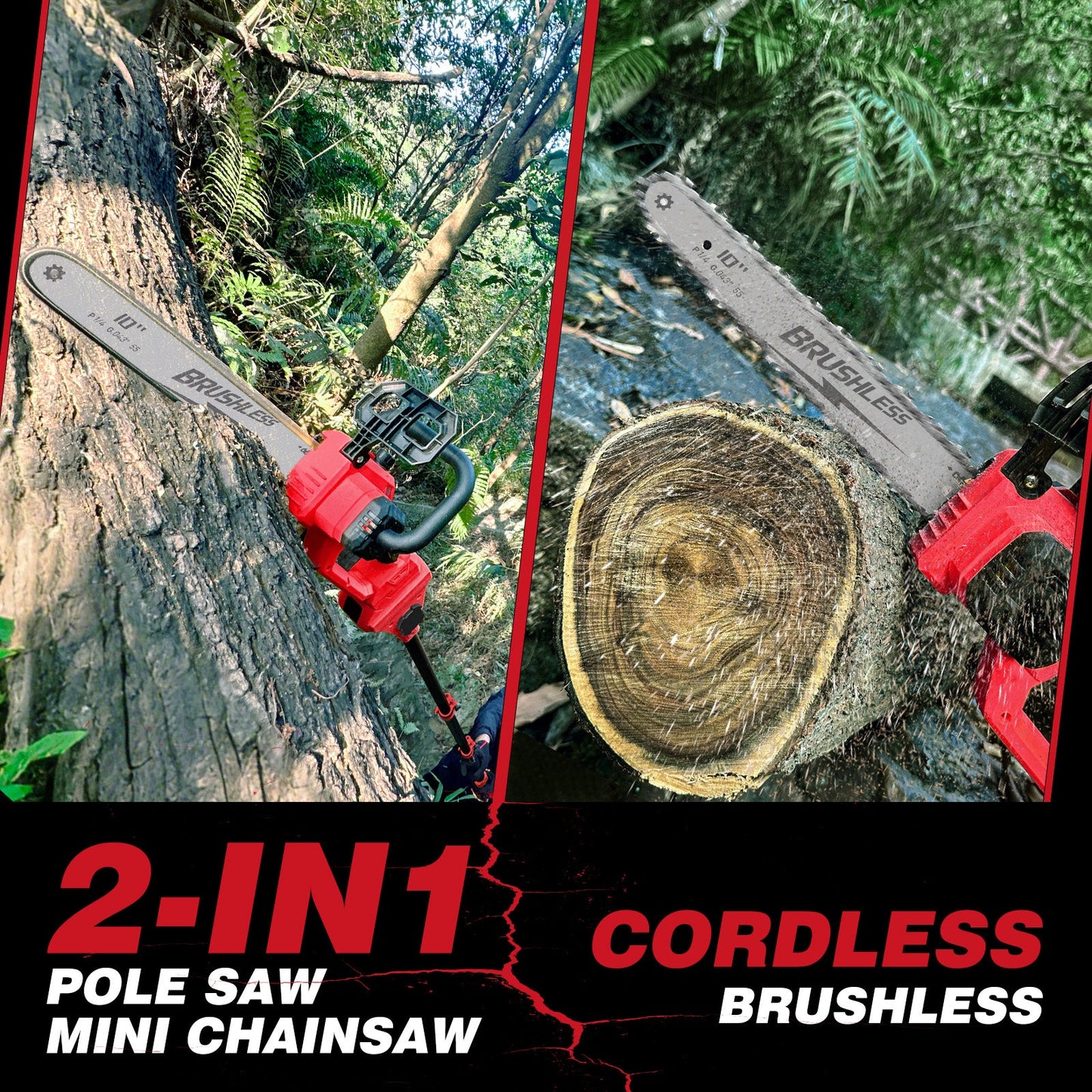 2 - IN - 1 Cordless 10 - Inch Pole Saw And Chainsaw Compatible with Milwaukee M - 18 18V Battery - LOASCOTY - DIY Gardening Tools Official Site | Changing Lives