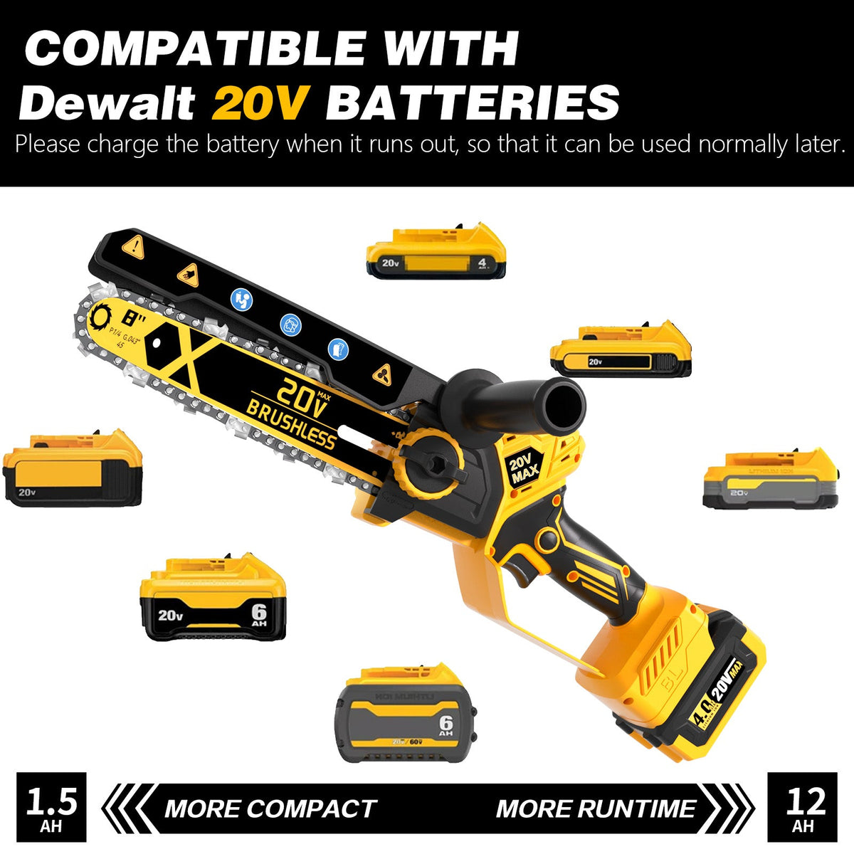 2-in-1 Cordless 8-Inch Pole Saw & Chainsaw for Dewalt 20V Battery - LOASCOTY-DIY Gardening Tools Official Site | Changing Lives