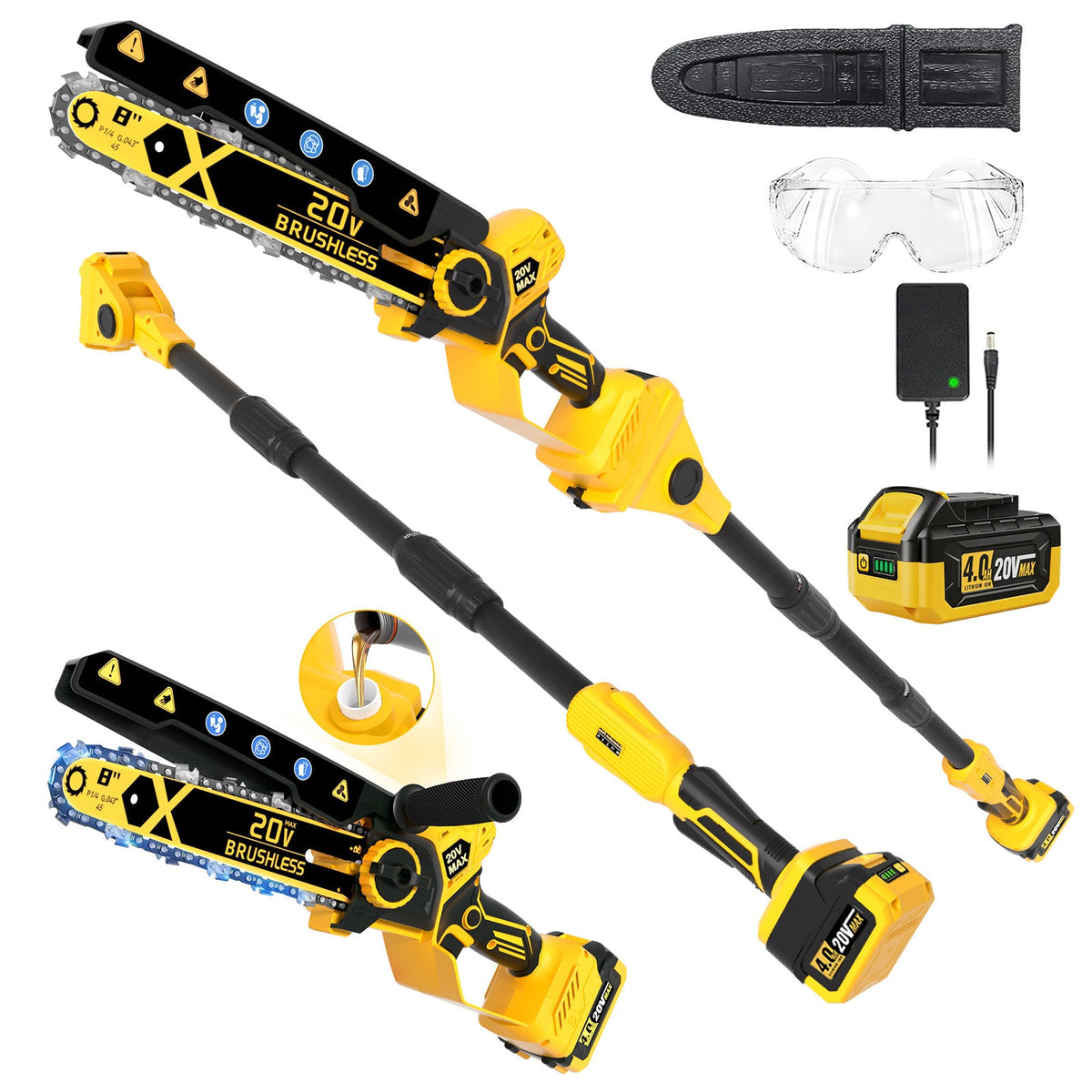 2-in-1 Cordless 8-Inch Pole Saw & Chainsaw for Dewalt 20V Battery - LOASCOTY-DIY Gardening Tools Official Site | Changing Lives
