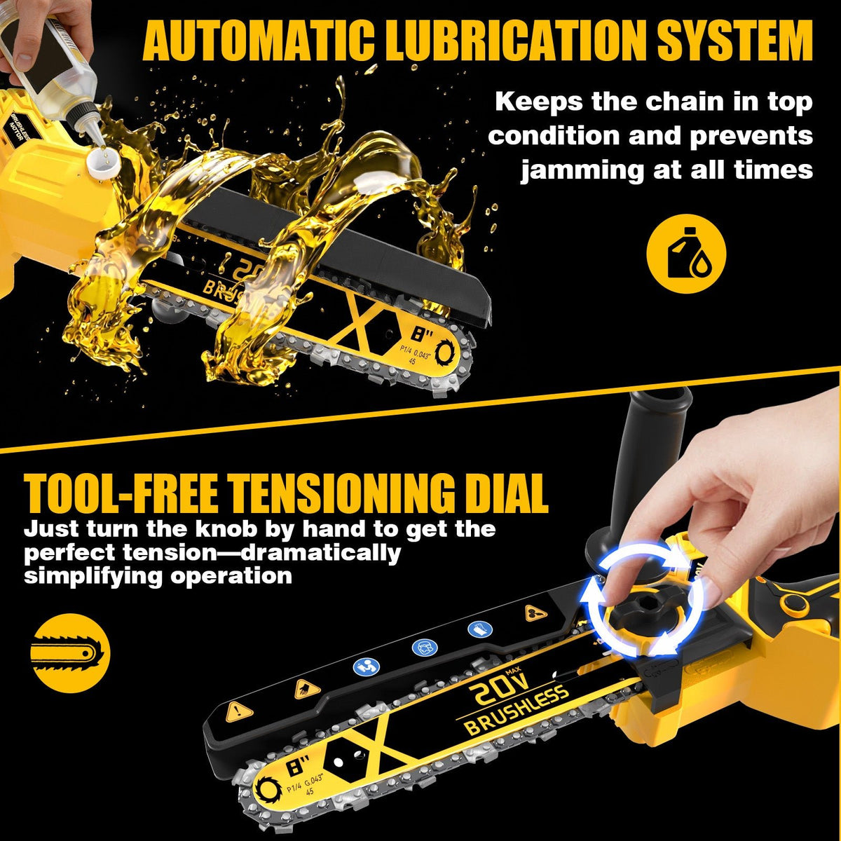 2-in-1 Cordless 8-Inch Pole Saw & Chainsaw for Dewalt 20V Battery - LOASCOTY-DIY Gardening Tools Official Site | Changing Lives