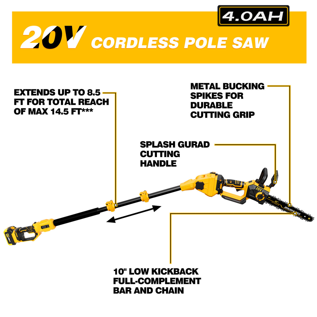 2-in-1 Electric 10-Inch Pole Saw and Chainsaw (Battery Included)