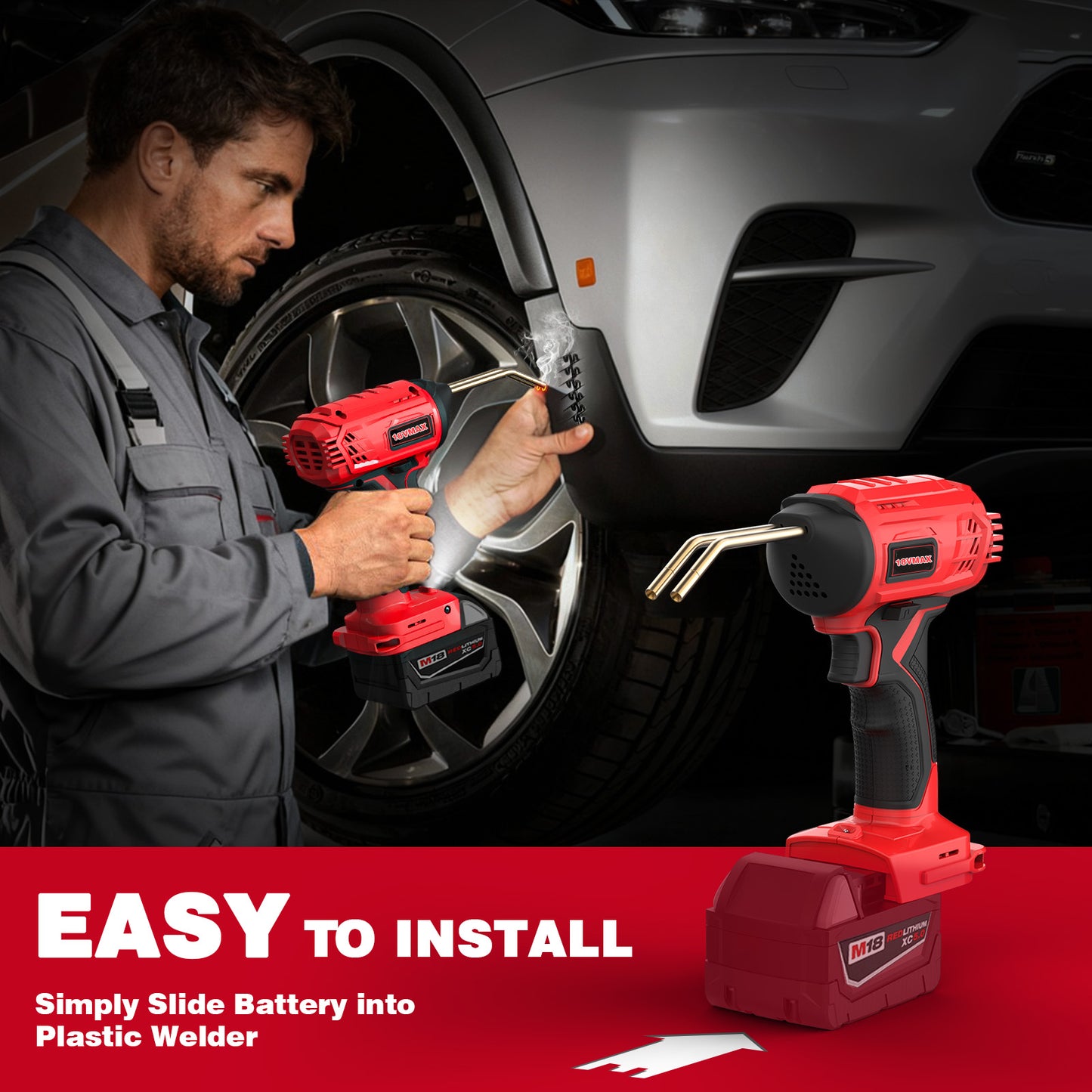 Cordless Plastic Welder for Milwaukee 18V Battery Powered, Hot Stapler Kit with 400PCS Hot Stapler （(Tool Only)