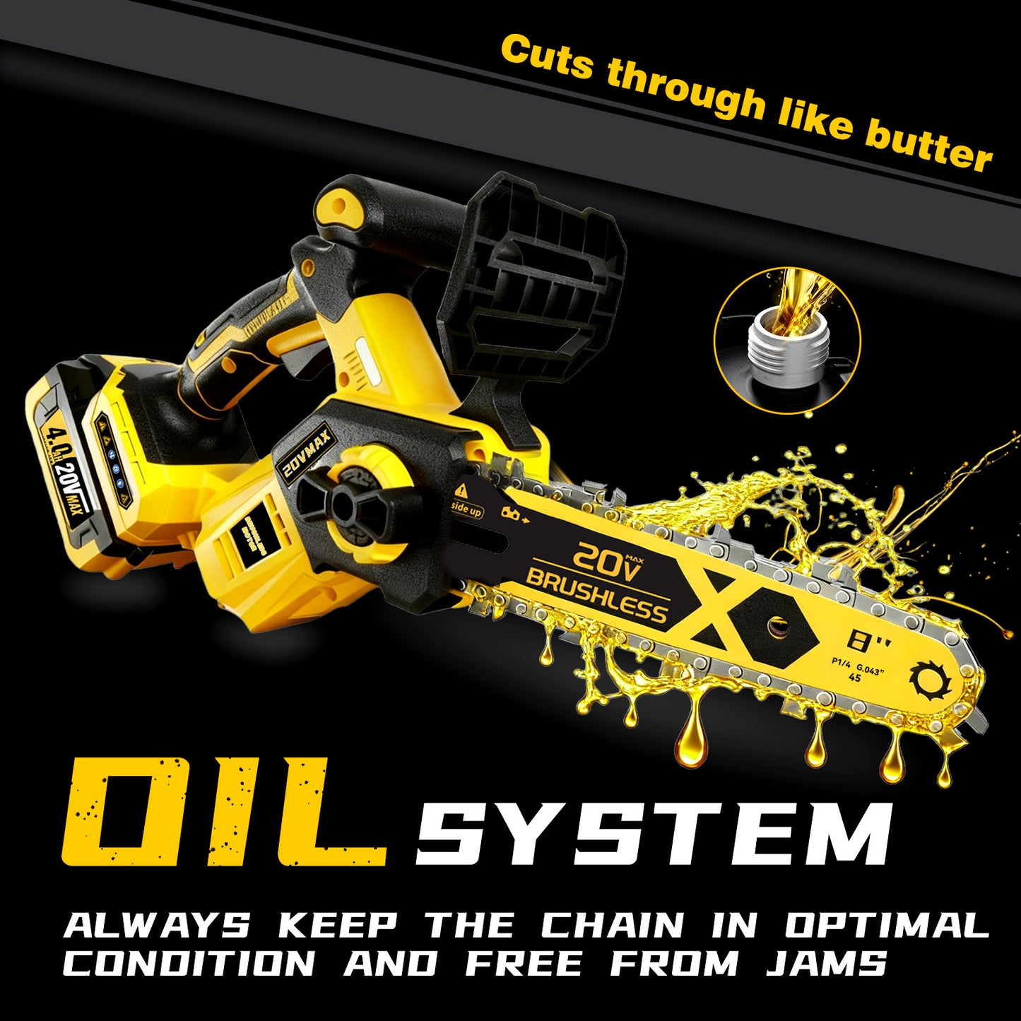 2026 Upgraded 8-Inch Brushless Cordless Chainsaw for Dewalt 20V MAX Battery (4.0Ah Battery Included)