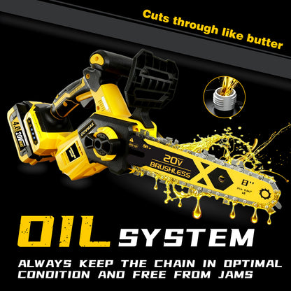 2026 Upgraded 8-Inch Brushless Cordless Chainsaw for Dewalt 20V MAX Battery (4.0Ah Battery Included)