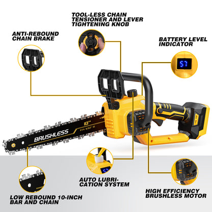10 Inch Cordless Chainsaw Compatible with DW 20V MAX Battery