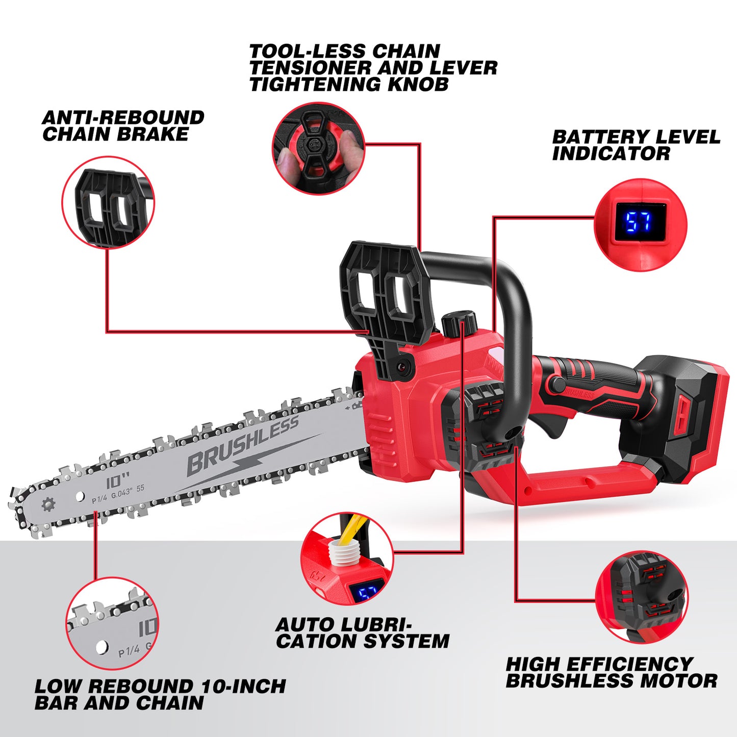 10 Inch Cordless Chainsaw Compatible with MWK m-18 Battery