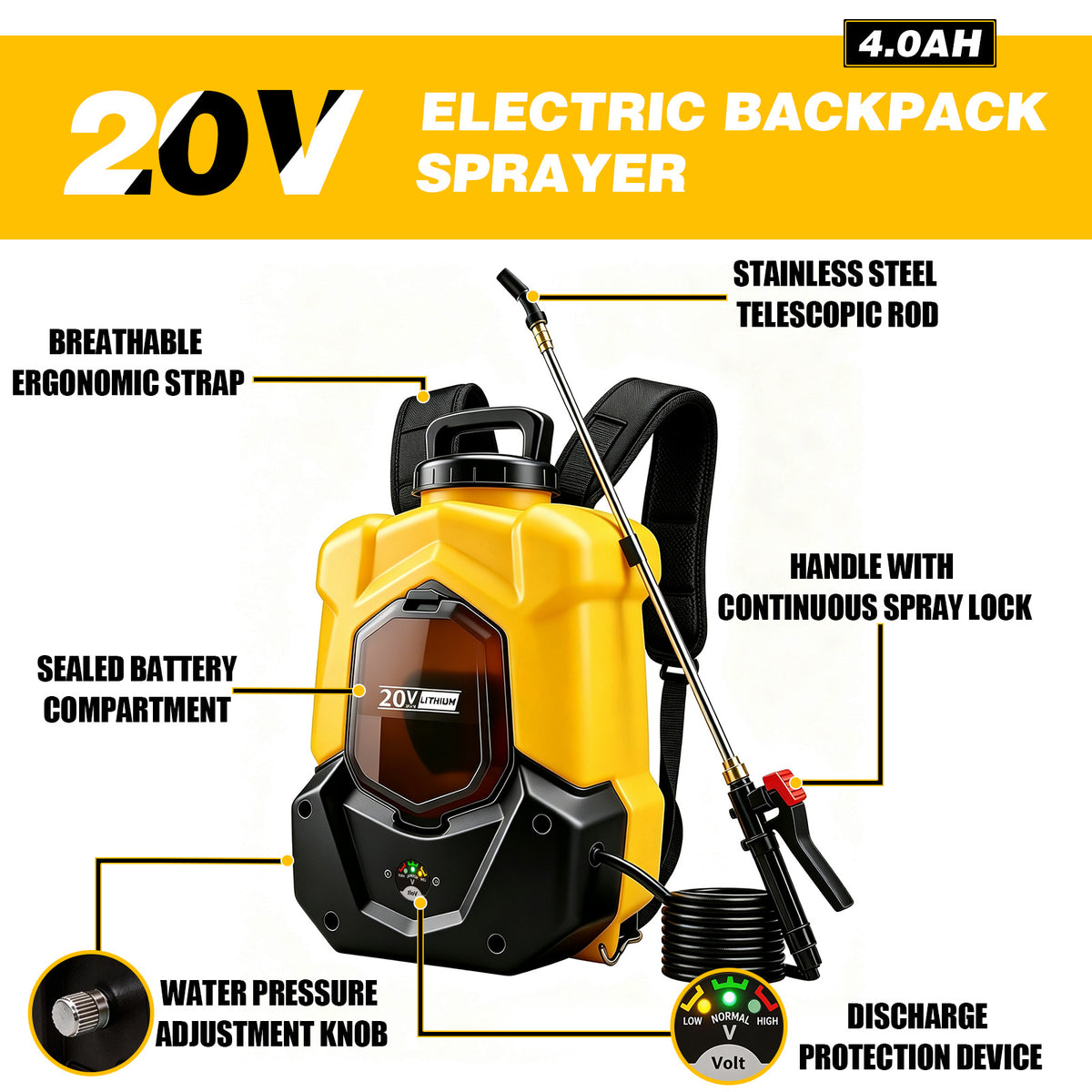 Battery Powered Backpack Sprayer for DEWALT 20V Max Battery(Battery Not Included）