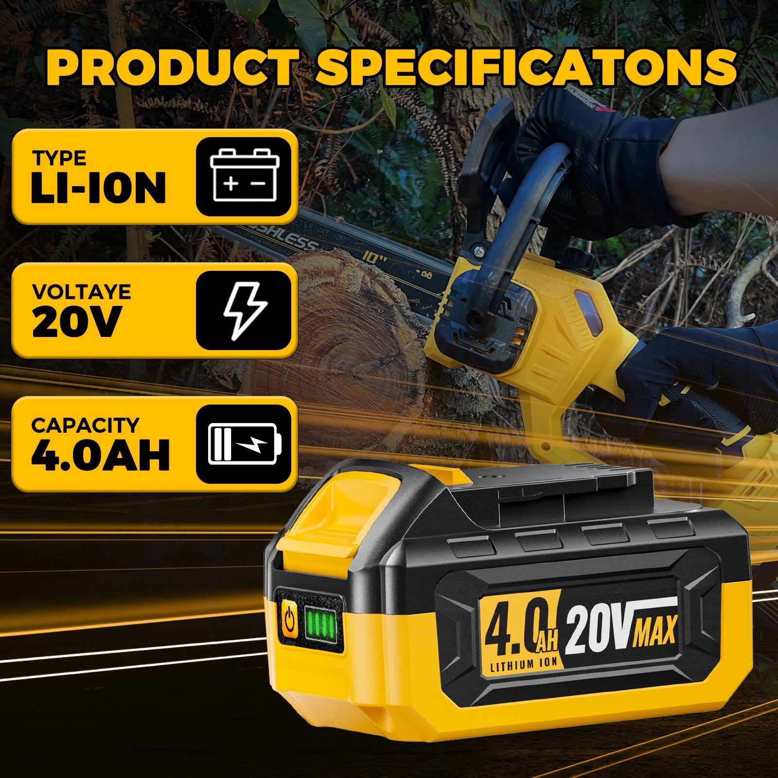 Replacement for dewalt 20v Battery Compatible with dewalt 20v max Battery Charger DCB200 DCB205 DCB206 DCB207 Series Power Tools(Yellow) - LOASCOTY - DIY Gardening Tools Official Site | Changing Lives