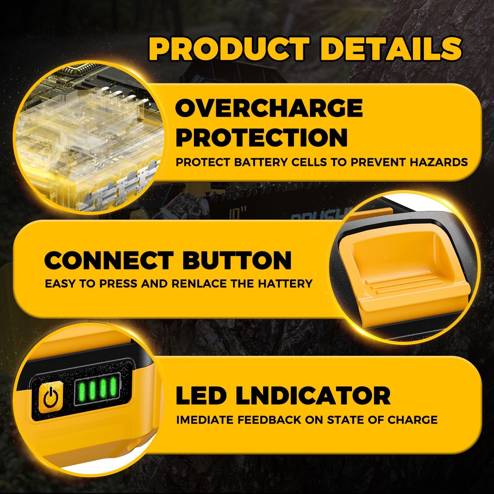 Replacement for dewalt 20v Battery Compatible with dewalt 20v max Battery Charger DCB200 DCB205 DCB206 DCB207 Series Power Tools(Yellow) - LOASCOTY - DIY Gardening Tools Official Site | Changing Lives